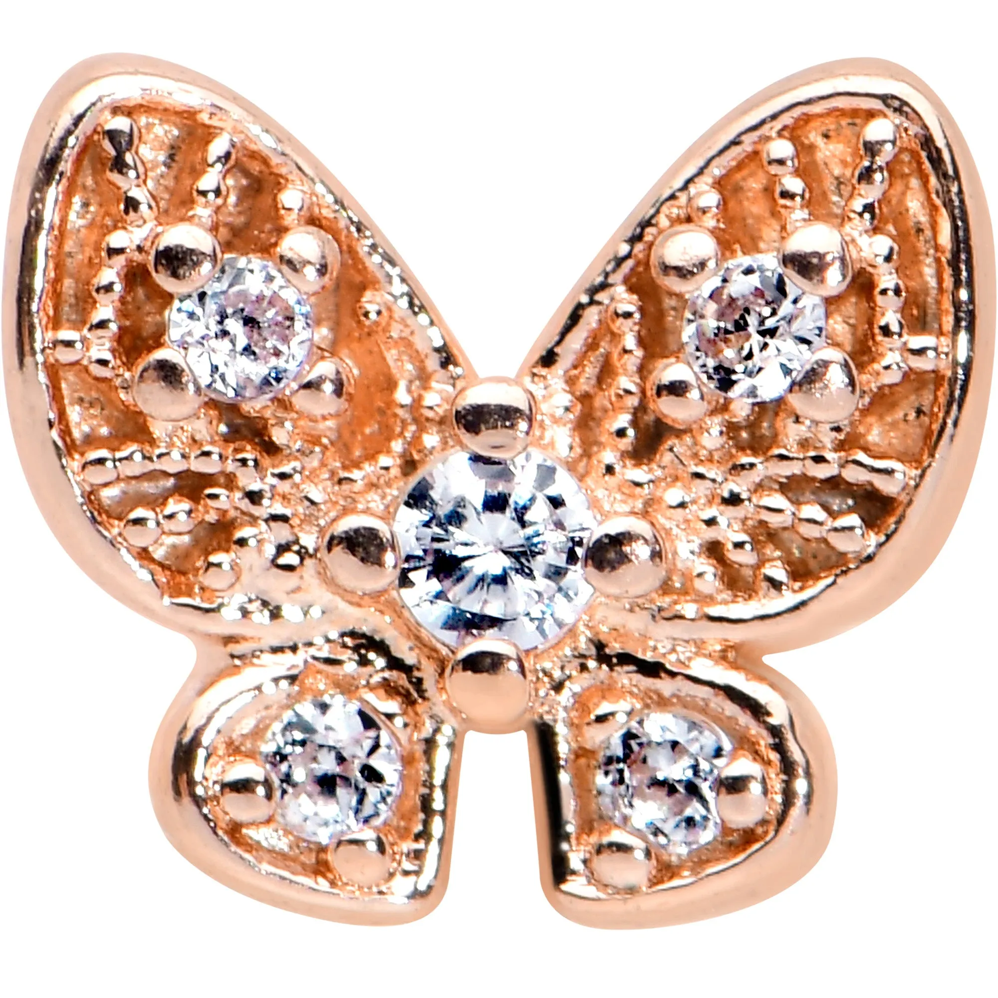 16 Gauge 1/4 Clear Gem Rose Gold Tone Airy Butterfly Cartilage Tragus