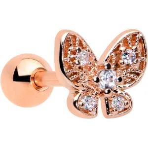 16 Gauge 1/4 Clear Gem Rose Gold Tone Airy Butterfly Cartilage Tragus