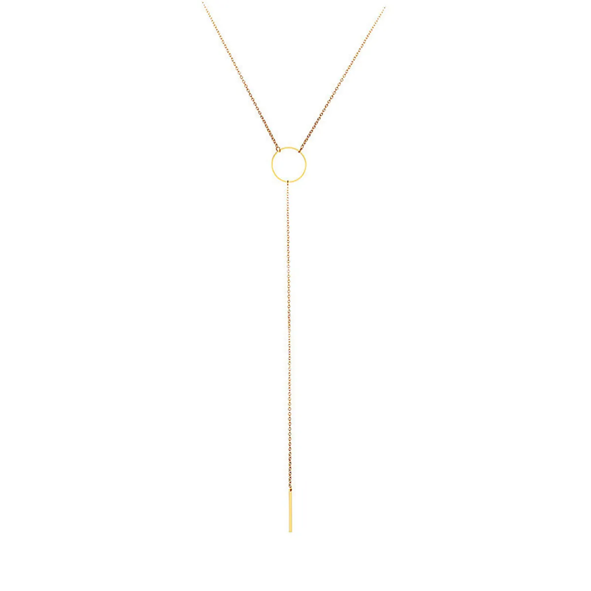18K Gold-Plated Circle Bar Pendant Drop Necklace