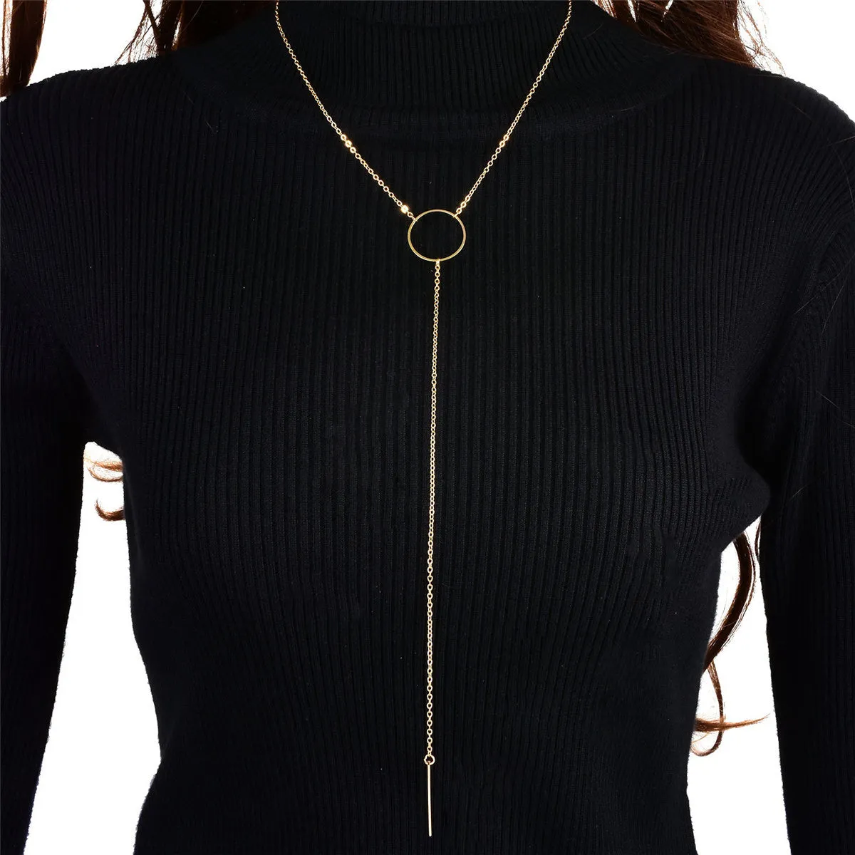 18K Gold-Plated Circle Bar Pendant Drop Necklace