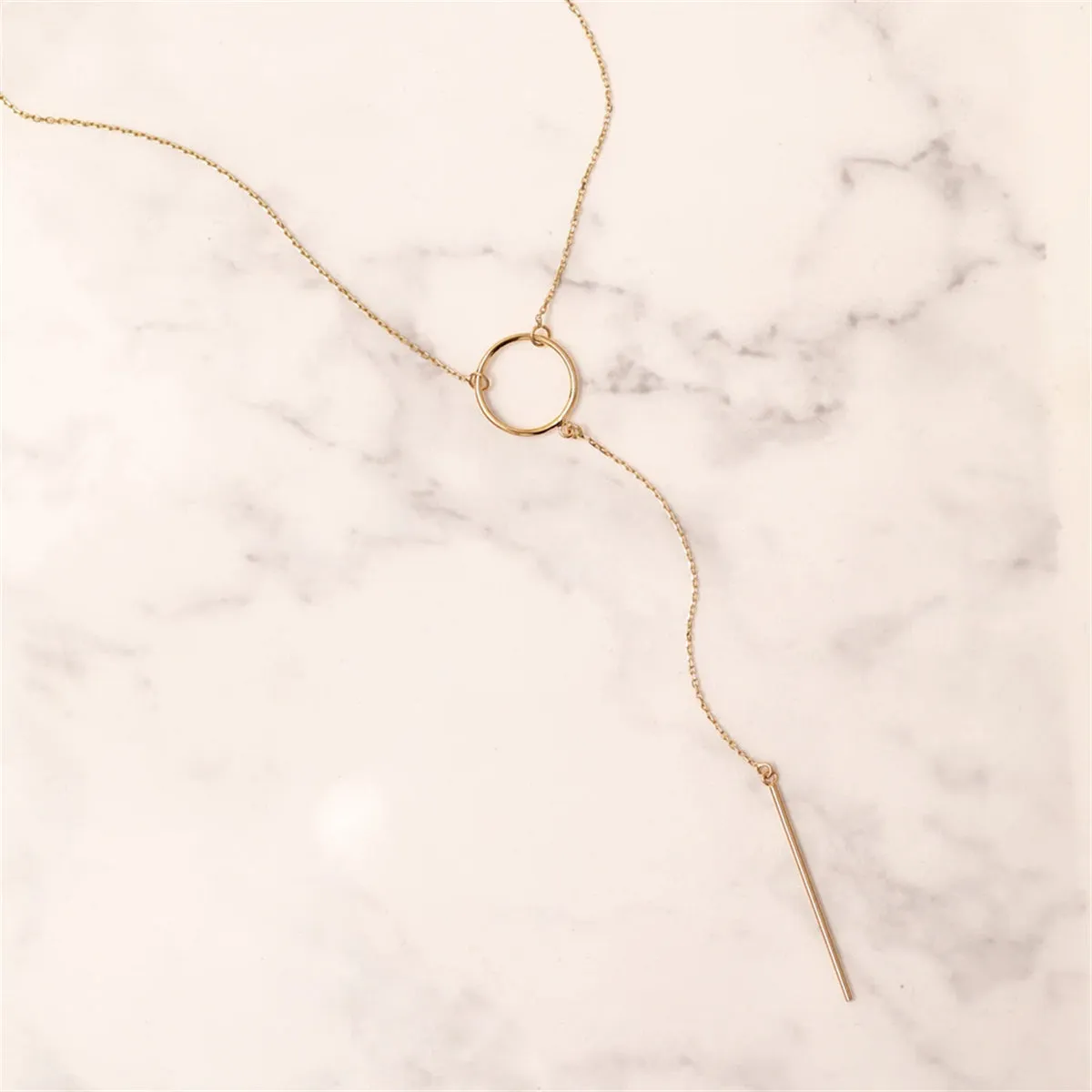 18K Gold-Plated Circle Bar Pendant Drop Necklace