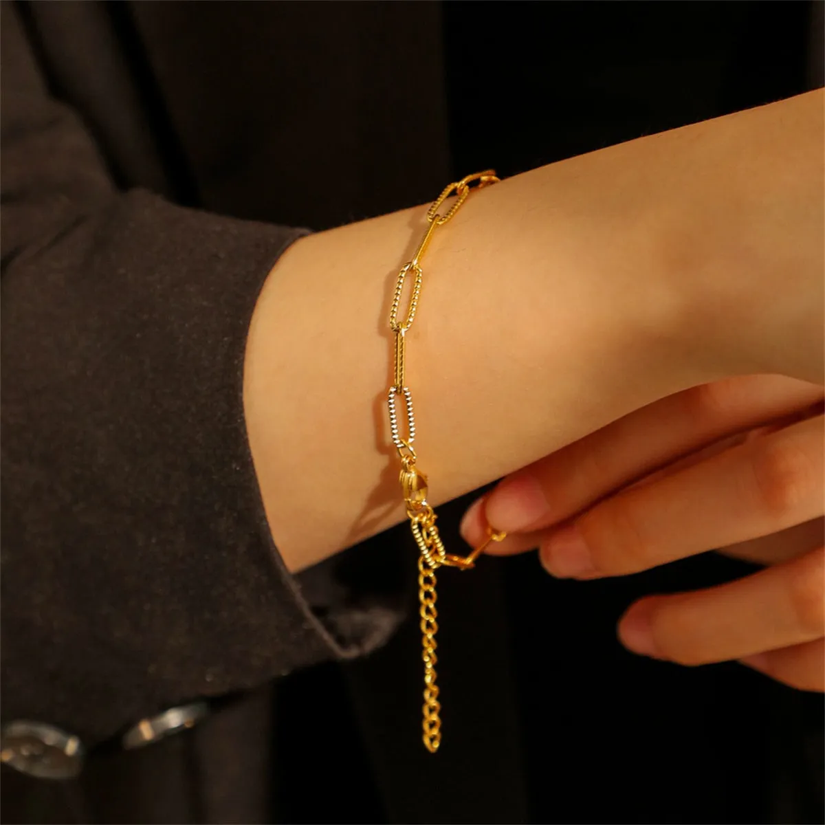 18K Gold-Plated Cut Rectangle Chain Bracelet