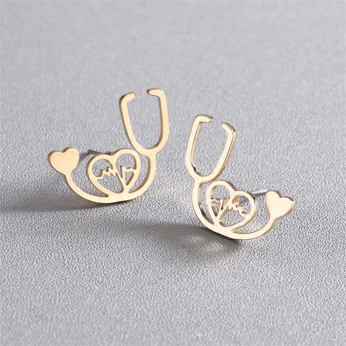 18K Gold-Plated Stethoscope Stud Earrings