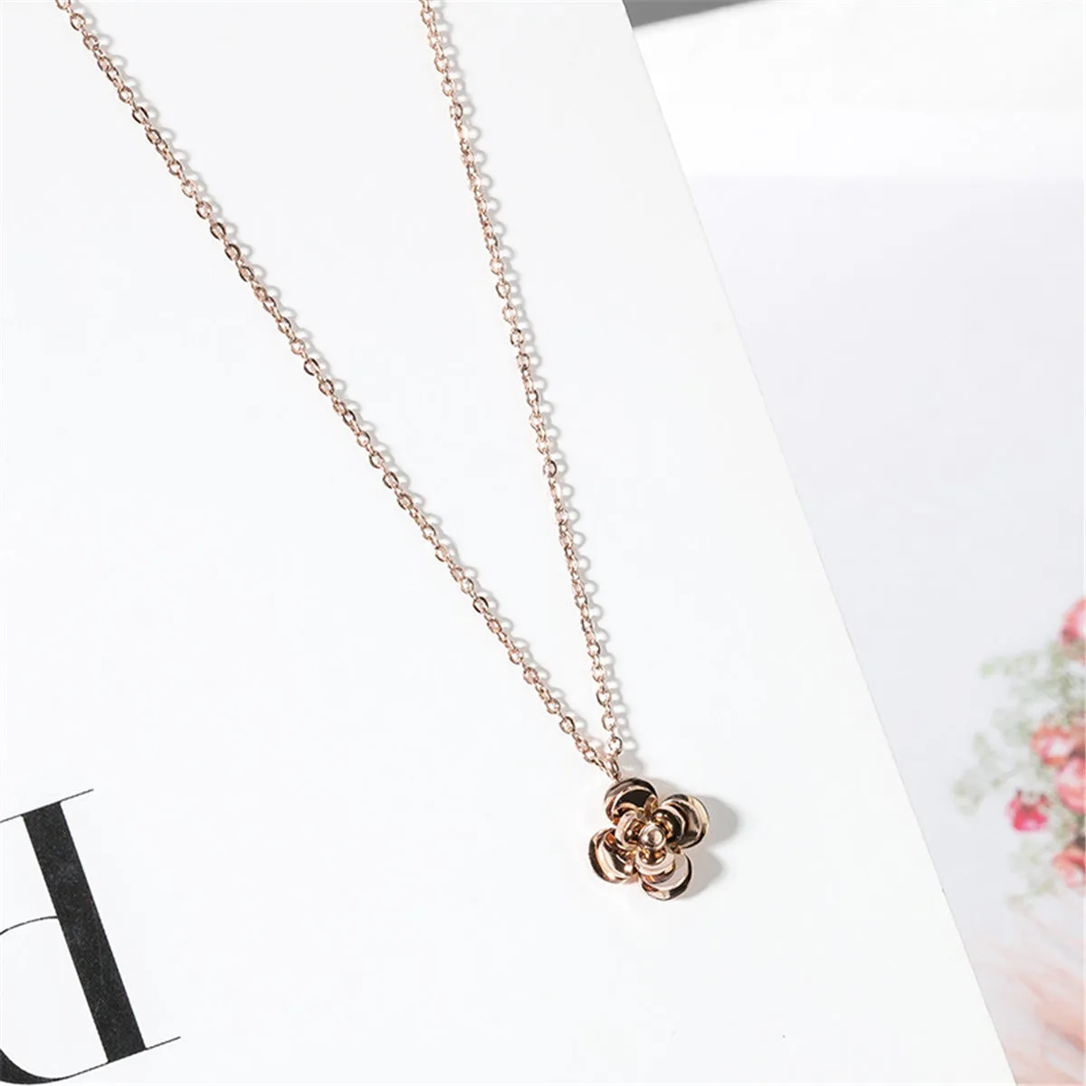 18K Rose Gold-Plated Camellia Pendant Necklace