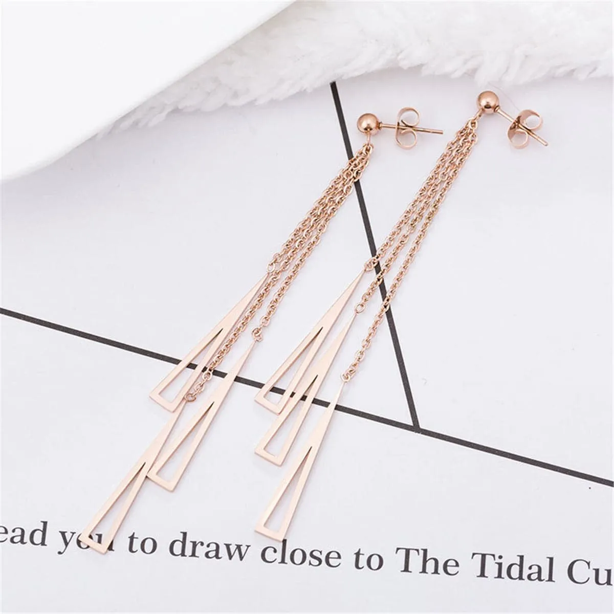 18K Rose Gold-Plated Openwork Tassel Drop Earrings