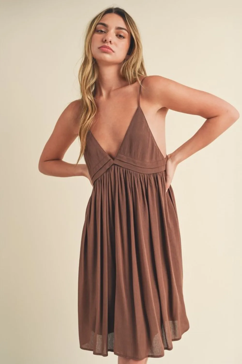 Aemi   Co Ruched Plunge Mini Cami Dress