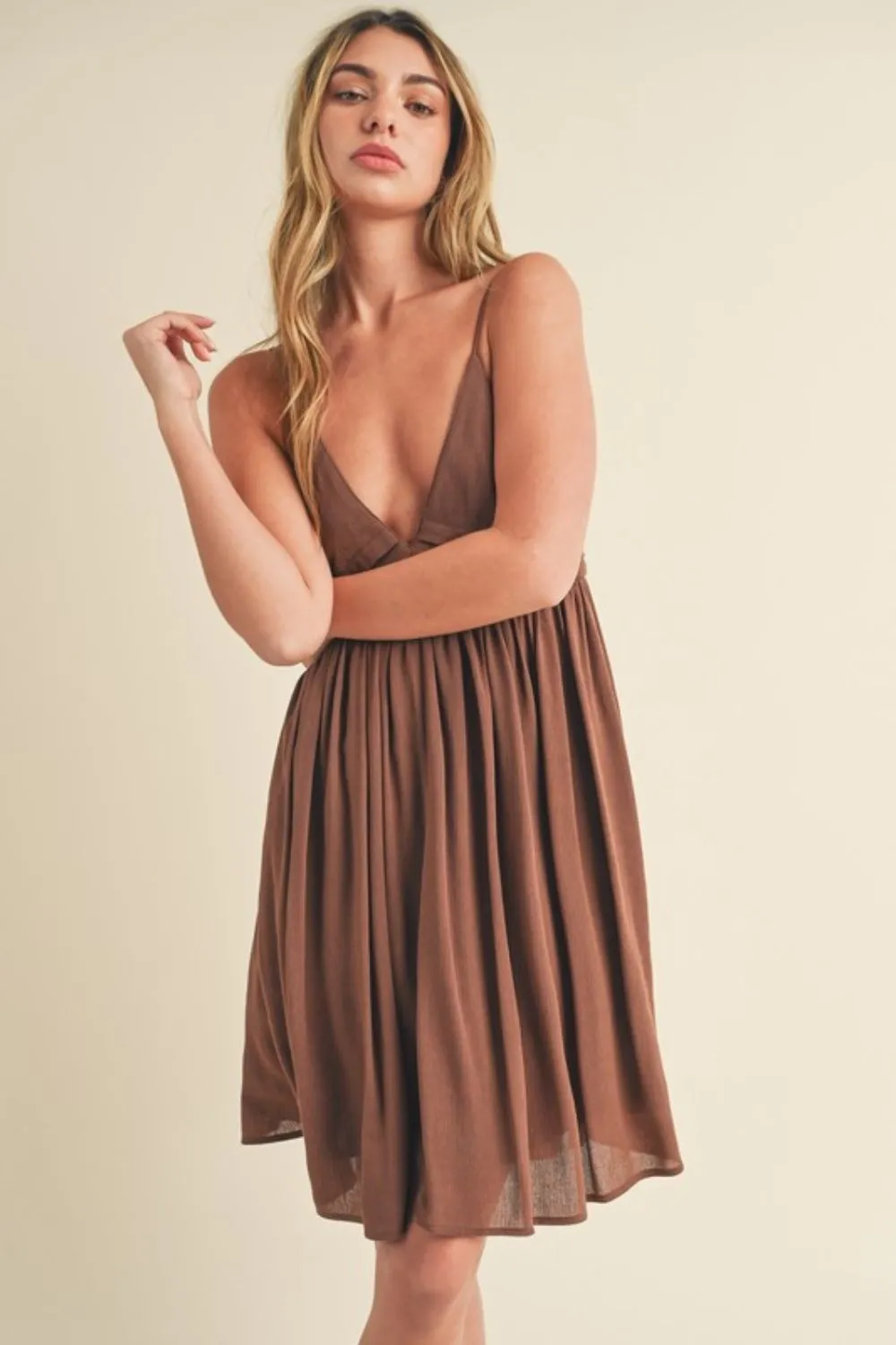 Aemi   Co Ruched Plunge Mini Cami Dress