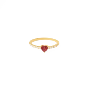 Anillo corazón oro amarillo de 18k con granate y brillantes