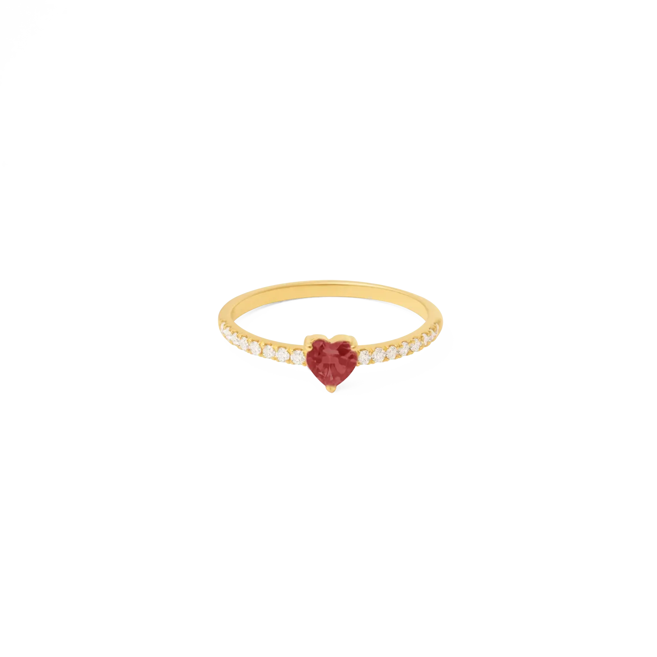 Anillo corazón oro amarillo de 18k con granate y brillantes