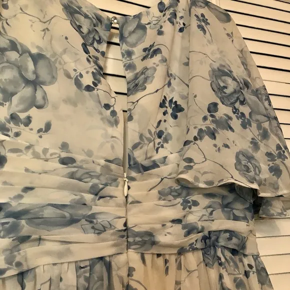 AW bridal Kenney Bridesmaid Formal Wedding Guest Dress blue floral long chiffon