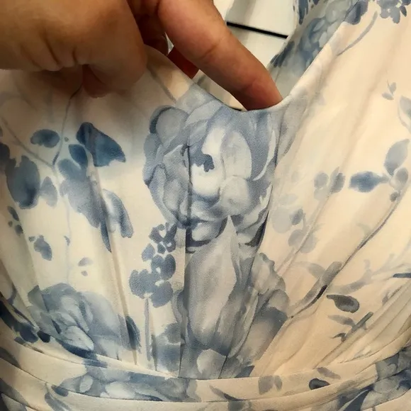 AW bridal Kenney Bridesmaid Formal Wedding Guest Dress blue floral long chiffon