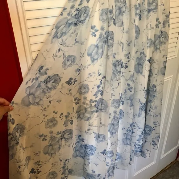AW bridal Kenney Bridesmaid Formal Wedding Guest Dress blue floral long chiffon