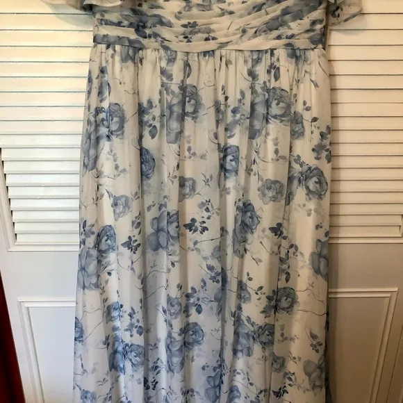 AW bridal Kenney Bridesmaid Formal Wedding Guest Dress blue floral long chiffon