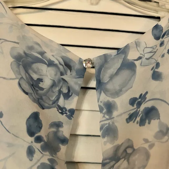 AW bridal Kenney Bridesmaid Formal Wedding Guest Dress blue floral long chiffon