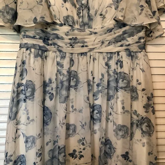 AW bridal Kenney Bridesmaid Formal Wedding Guest Dress blue floral long chiffon
