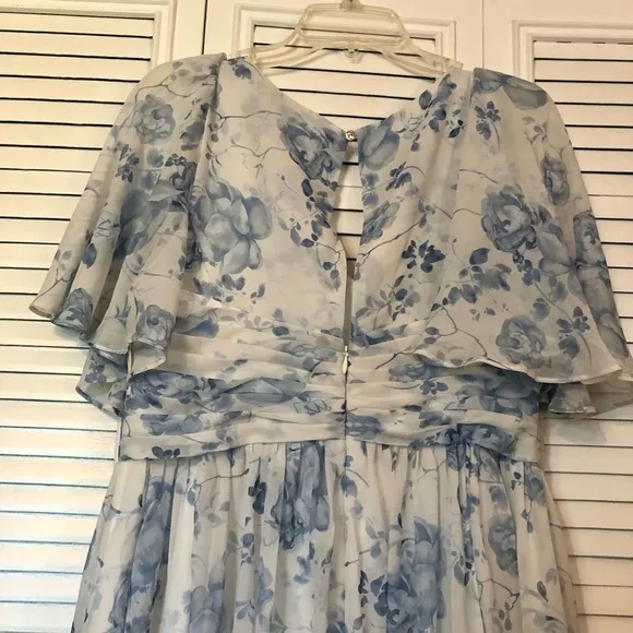 AW bridal Kenney Bridesmaid Formal Wedding Guest Dress blue floral long chiffon