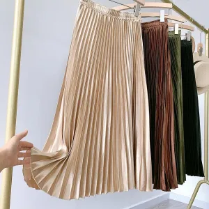 Beige pleated satin skirt