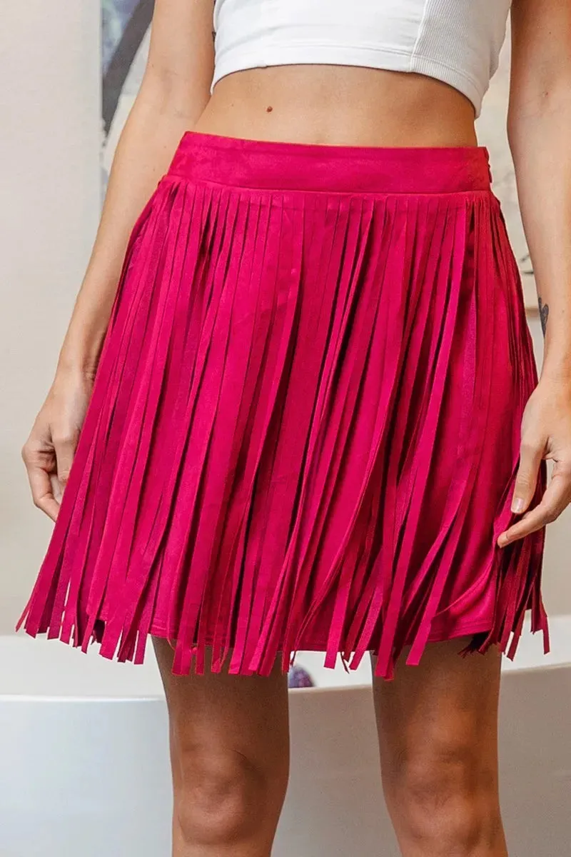 BiBi Fringe Detailed Suede Skirt