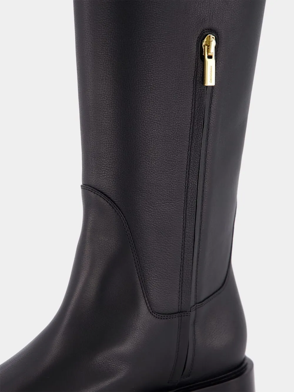 Black Calf-Length Leather Boots