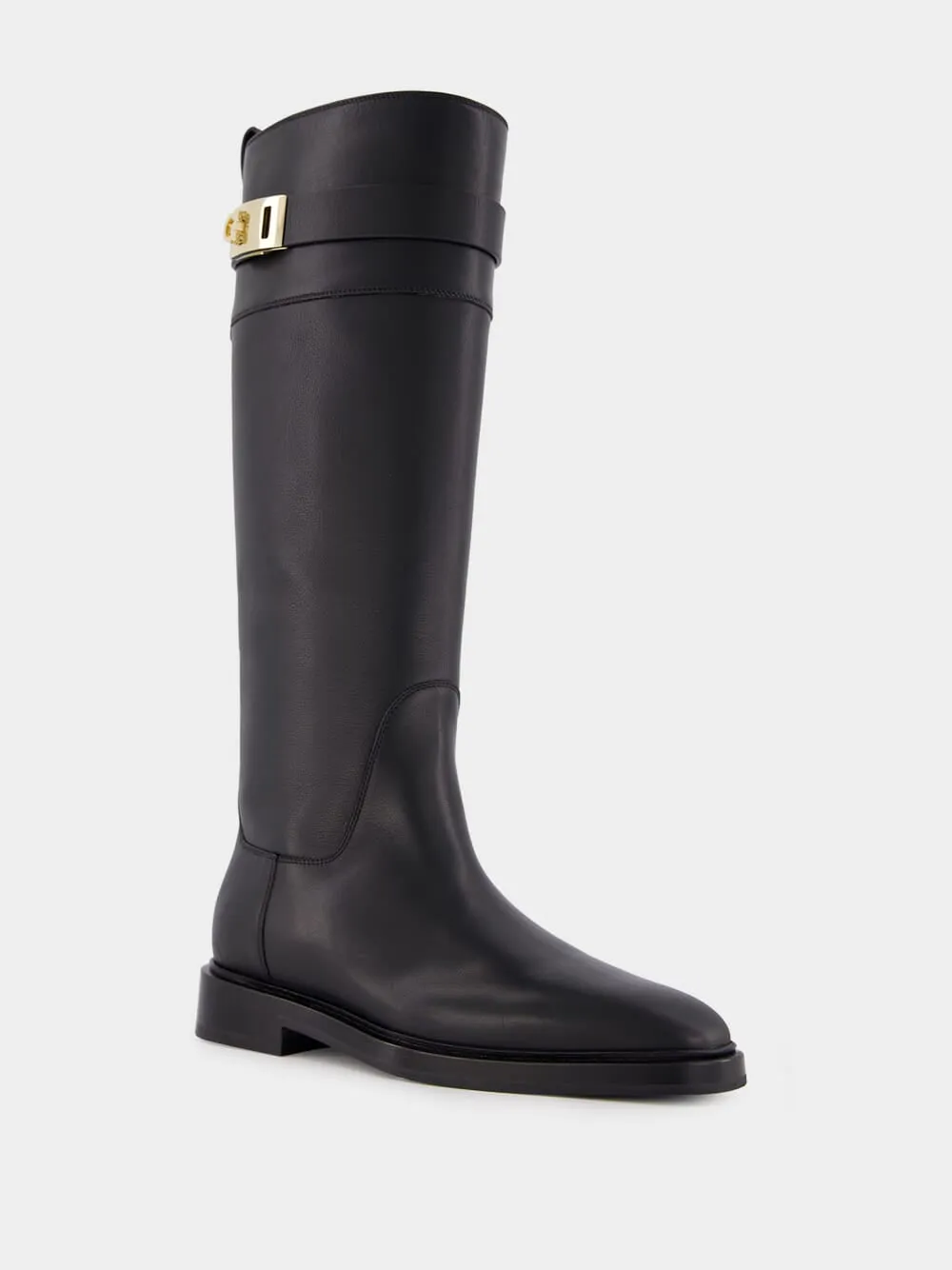 Black Calf-Length Leather Boots