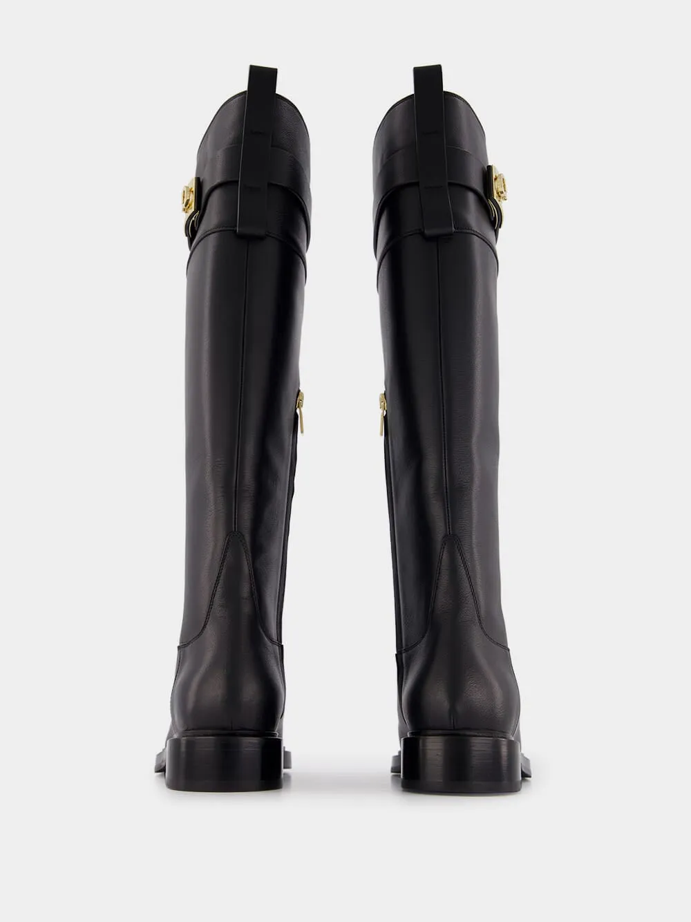 Black Calf-Length Leather Boots