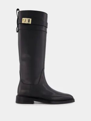 Black Calf-Length Leather Boots