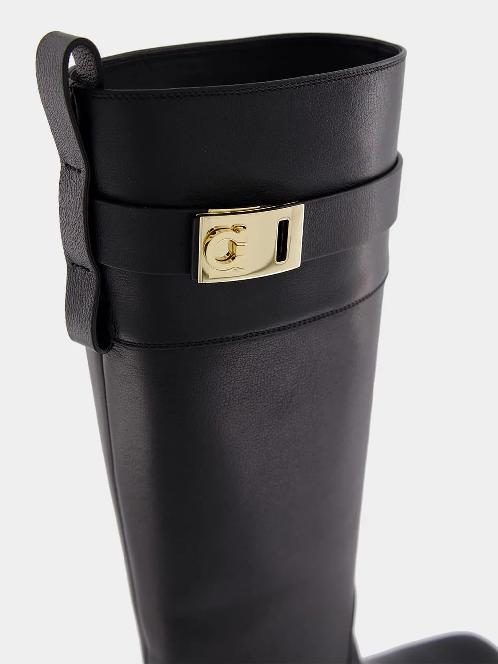 Black Calf-Length Leather Boots