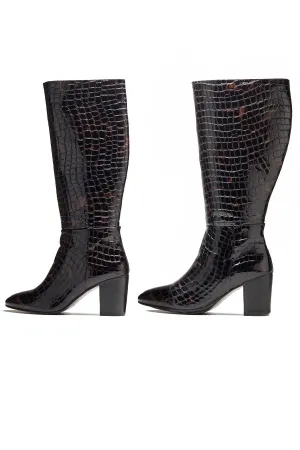 Black Crocodile Plated Boots