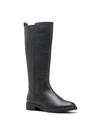 Black Milled Leather Long Boots