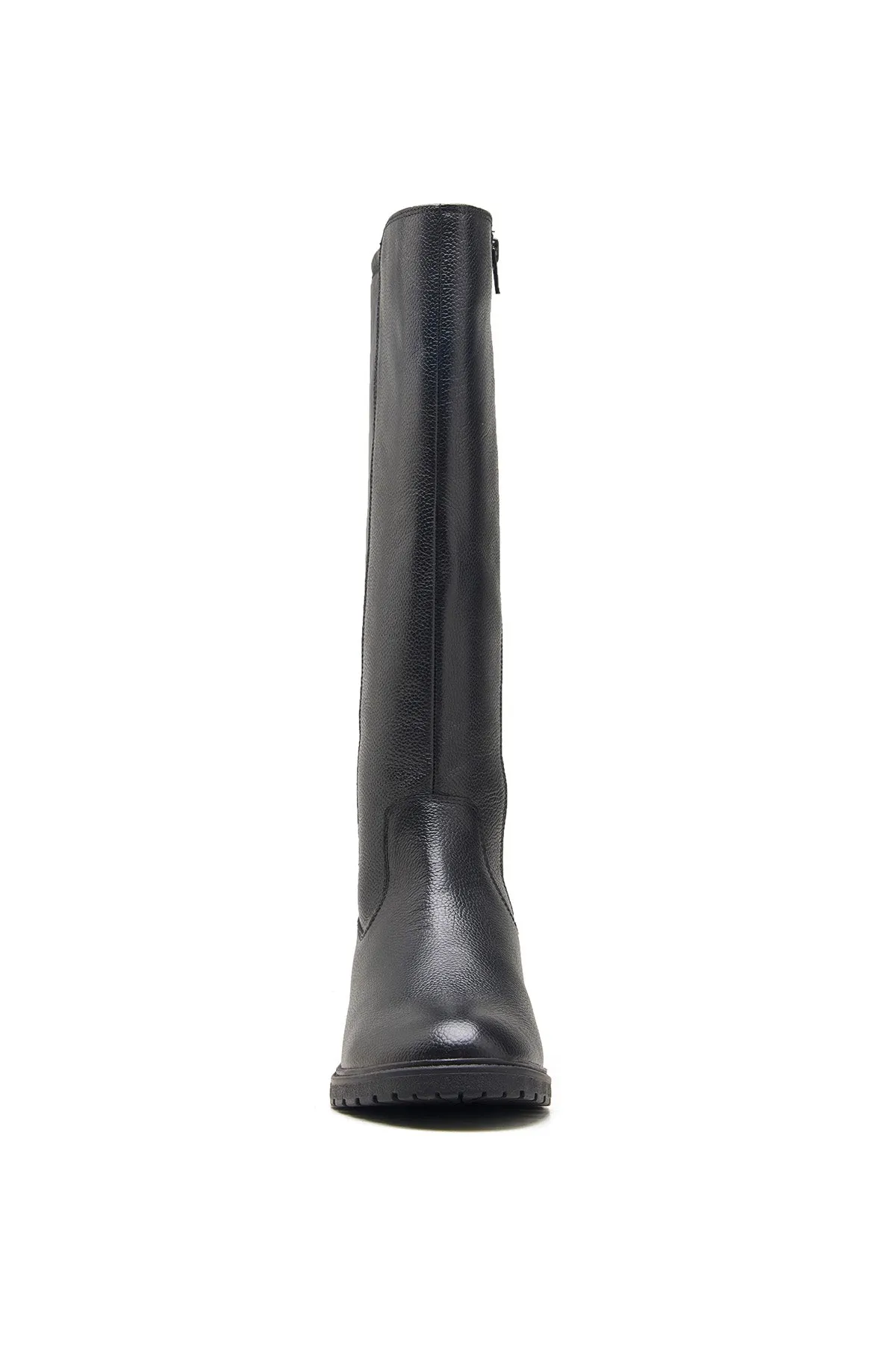 Black Milled Leather Long Boots