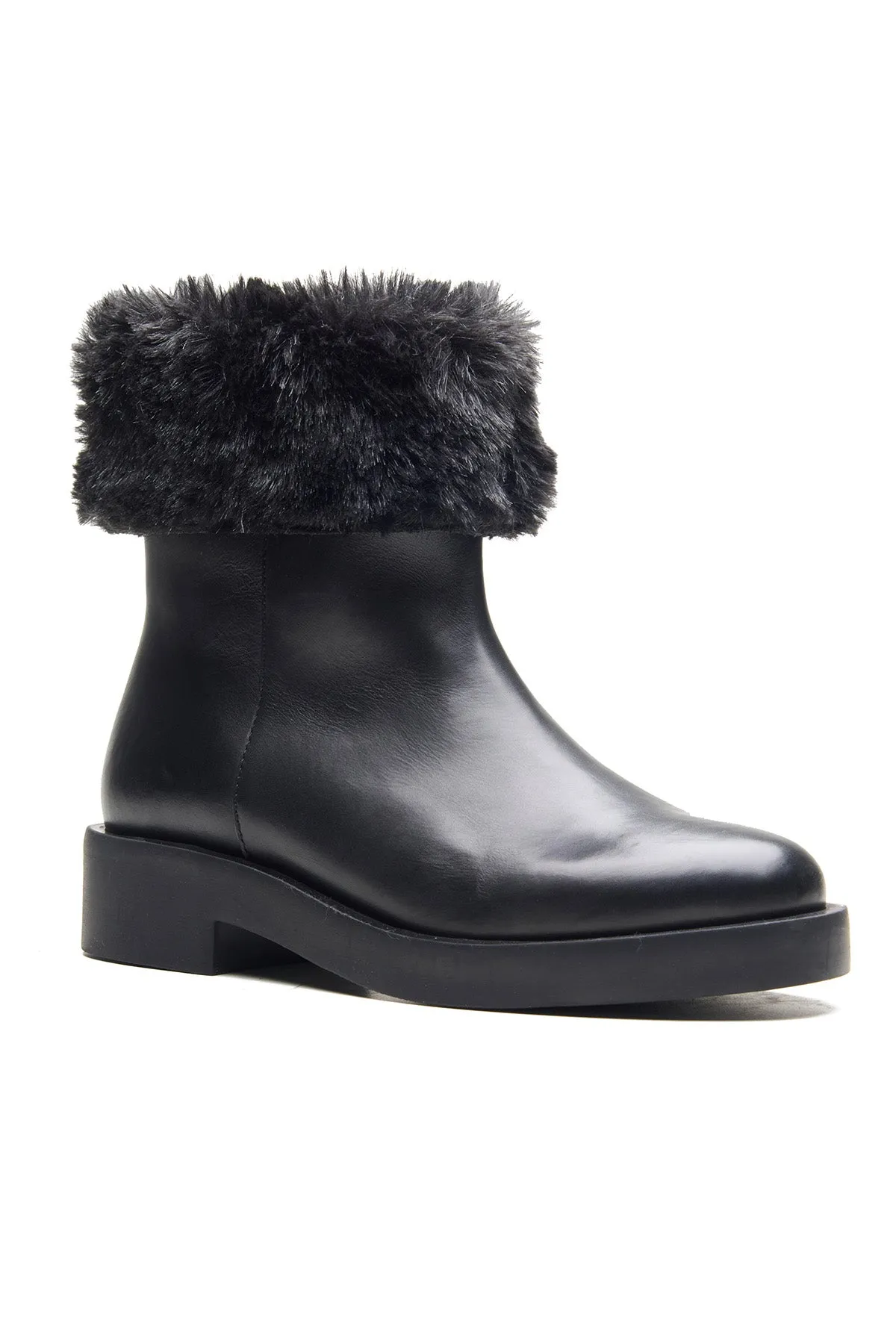 Black Nappa Leather Fur Boots