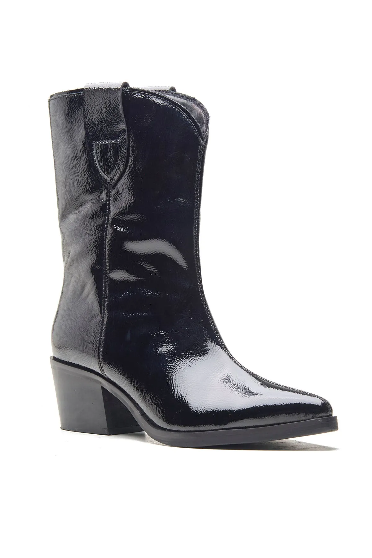 Black Patent Leather Ankle Boots