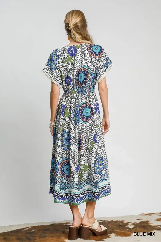Blue Mix Abstract Print A-LIne Dress