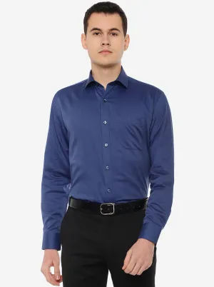 Blue Solid Regular Fit Formal Shirt | JadeBlue