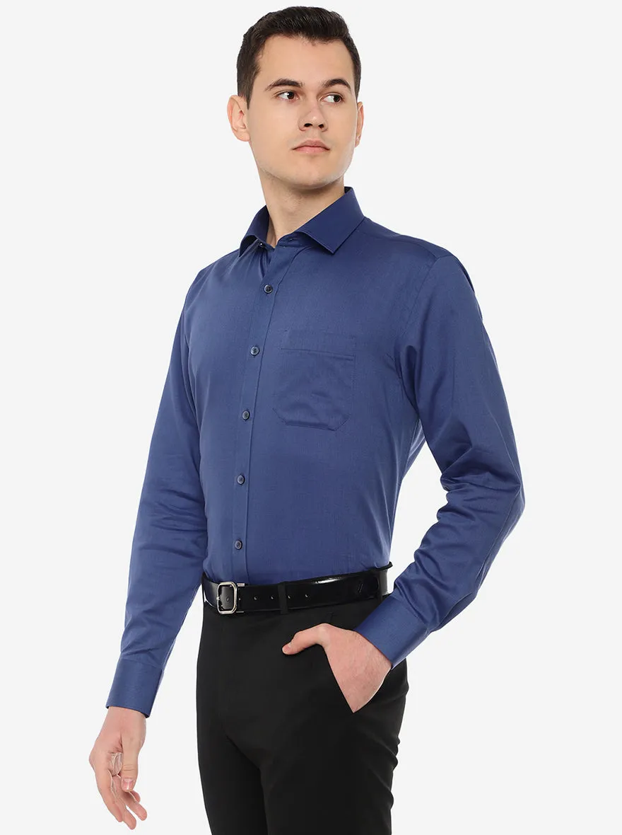 Blue Solid Regular Fit Formal Shirt | JadeBlue