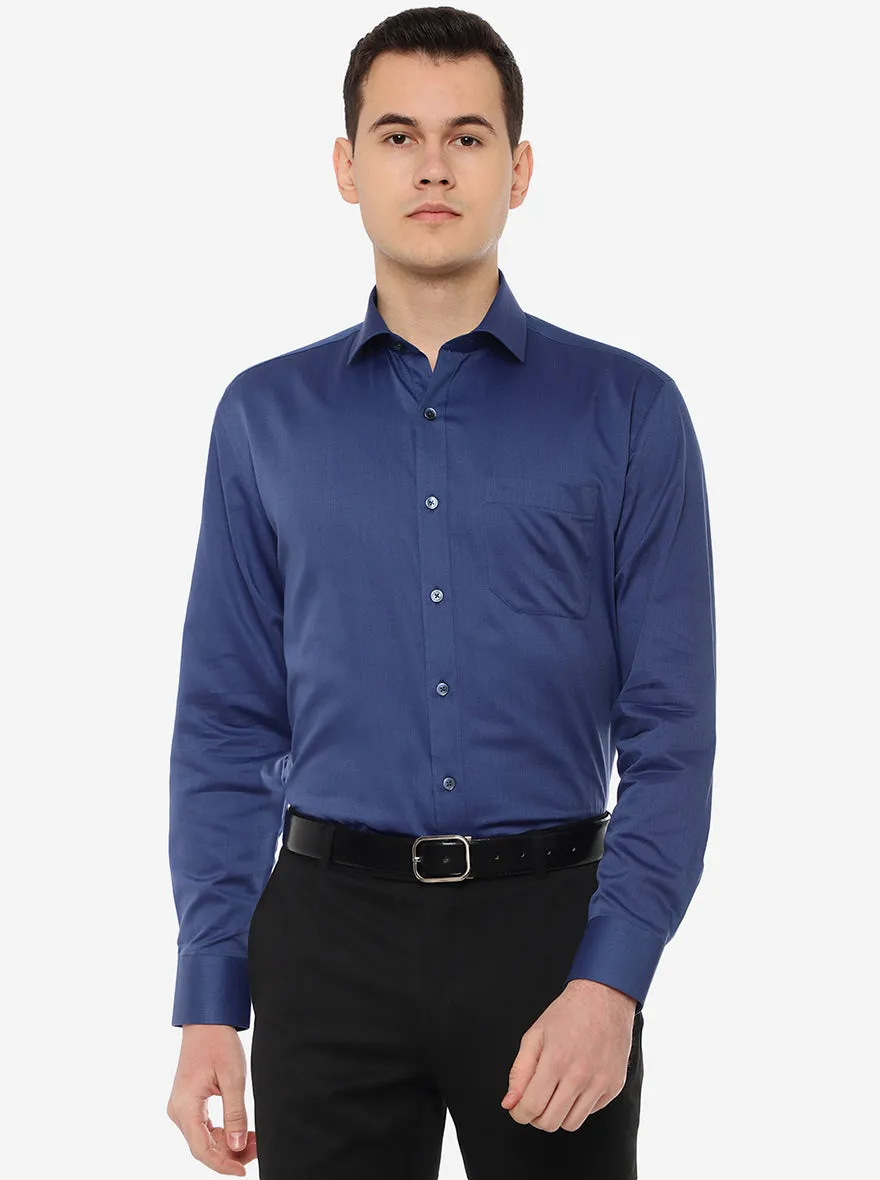 Blue Solid Regular Fit Formal Shirt | JadeBlue