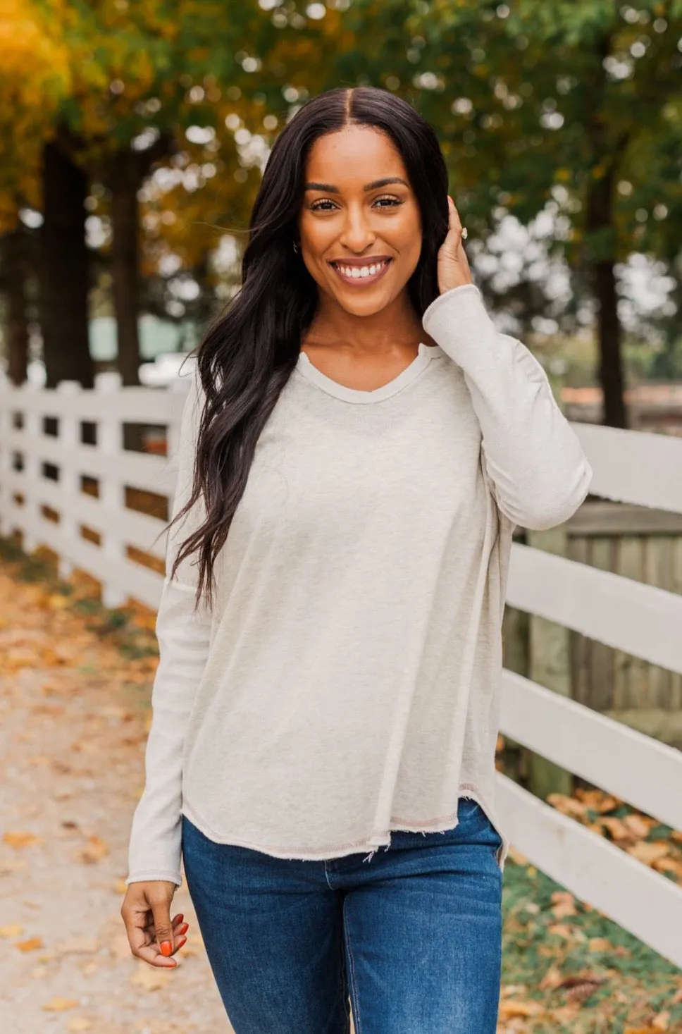 Bold & Fearless Long Sleeve Top- Heather Grey