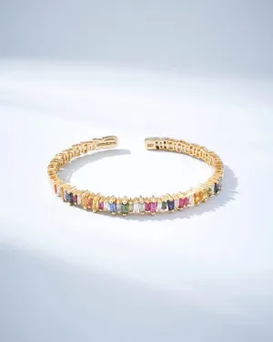 Bold Rainbow Sapphire and Diamond Baguette Bangle