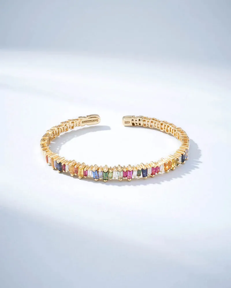 Bold Rainbow Sapphire and Diamond Baguette Bangle