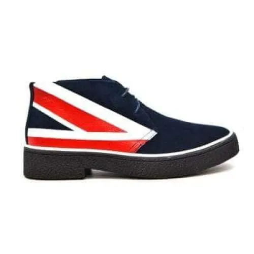 British Walkers Playboy Union Jack Men's Red White and Blue Suede Ankle Boots