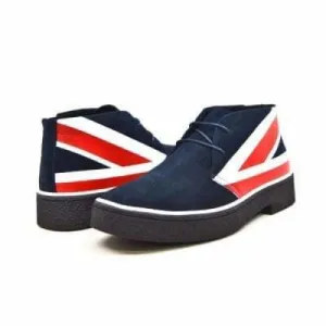 British Walkers Playboy Union Jack Men's Red White and Blue Suede Ankle Boots