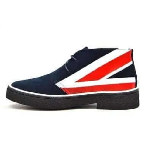British Walkers Playboy Union Jack Men's Red White and Blue Suede Ankle Boots