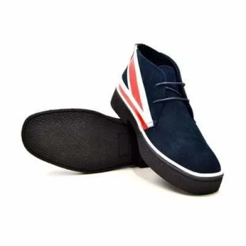 British Walkers Playboy Union Jack Men's Red White and Blue Suede Ankle Boots