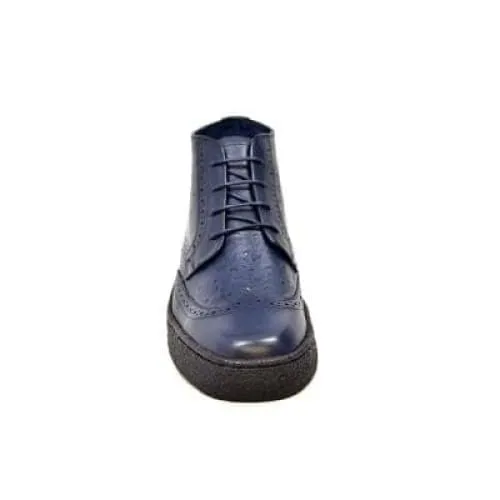 British Walkers Playboy Wingtips Men's Navy Blue Ostrich Leather High Top Boots Ankle Boots