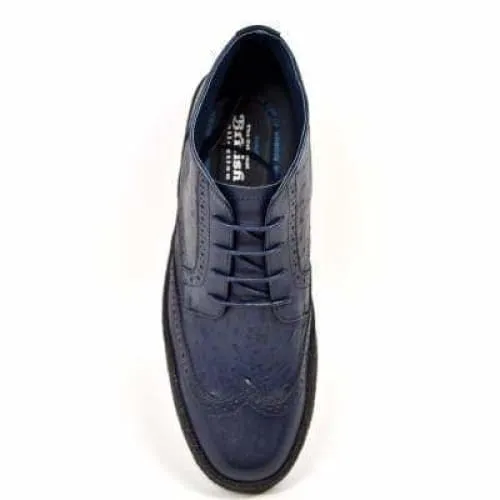 British Walkers Playboy Wingtips Men's Navy Blue Ostrich Leather High Top Boots Ankle Boots