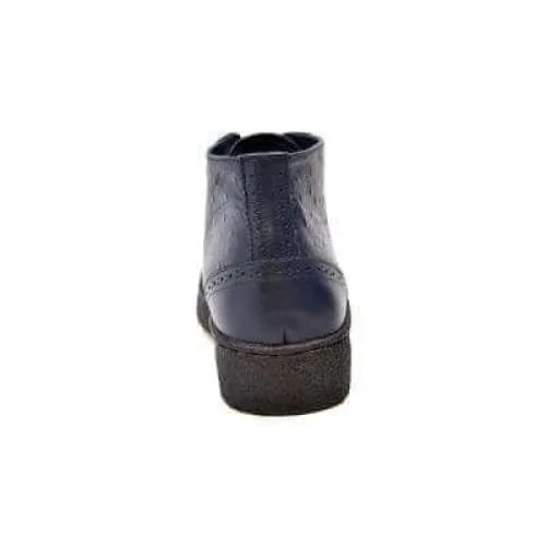 British Walkers Playboy Wingtips Men's Navy Blue Ostrich Leather High Top Boots Ankle Boots