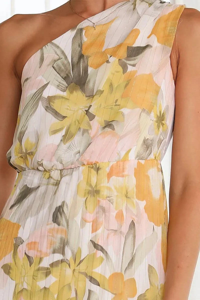 Caprice - Printed Dress with Off-the-Shoulder Design