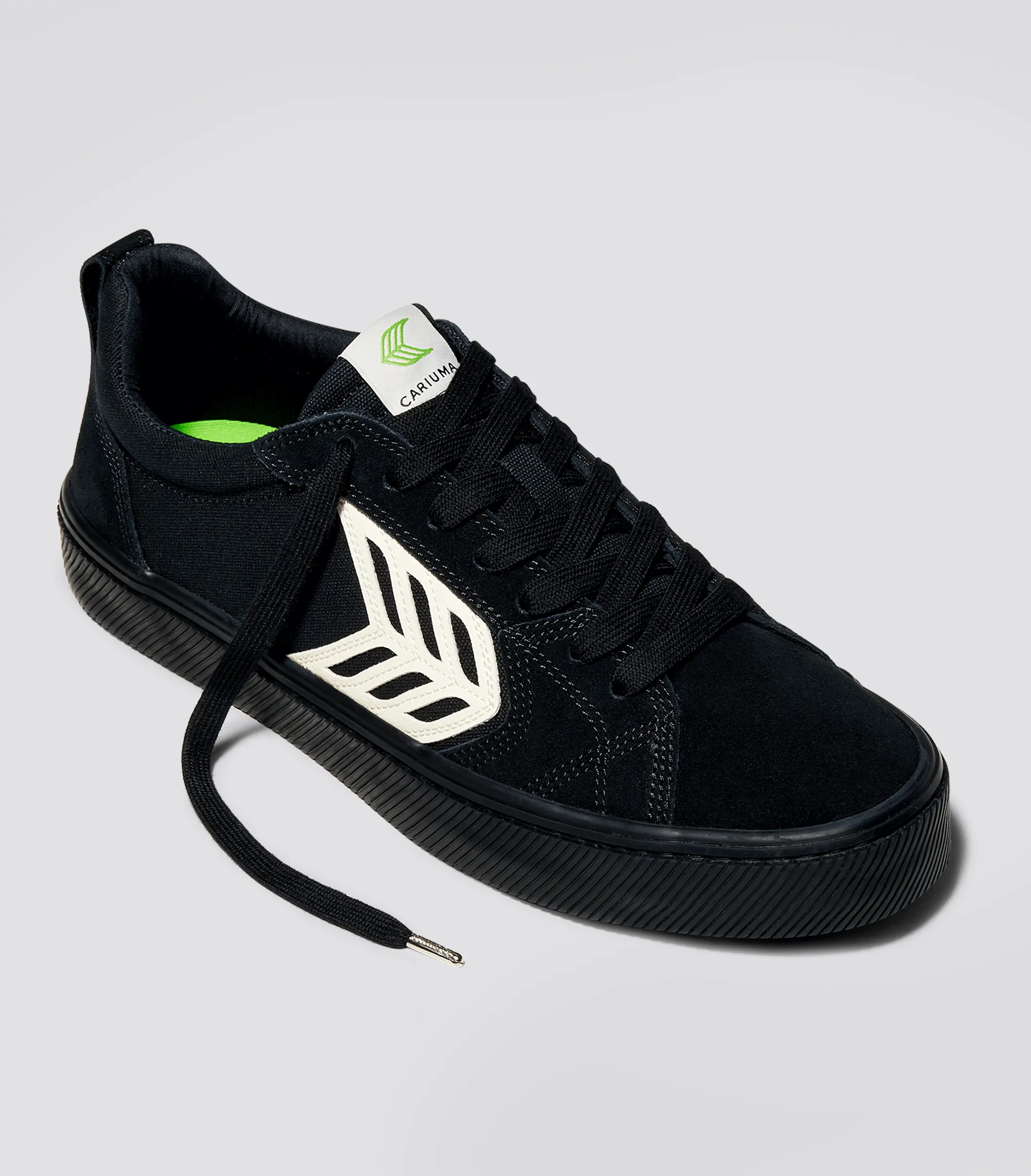 CATIBA PRO Low All Black Suede and Canvas Ivory Logo Sneaker Men Right