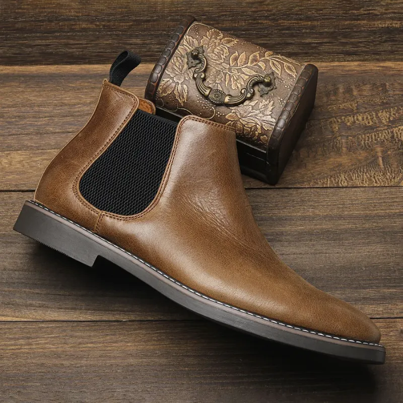Classic men's leather boots with elastic insert