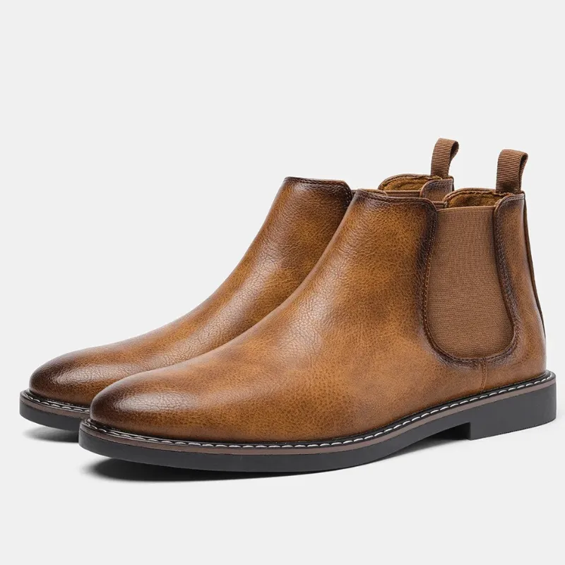 Classic men's leather boots with elastic insert